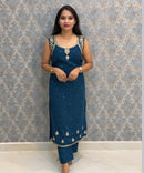 Teal Blue Color Designer Ethnic 3 Piece Salwar Set with Lining (With Sleeves) /  ESS396