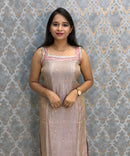 Rose Taupe Silver and Rani Pink Color Designer Ethnic 3 Piece Salwar Set with Lining (With Sleeves) /  ESS412