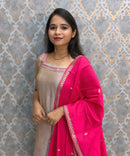 Rose Taupe Silver and Rani Pink Color Designer Ethnic 3 Piece Salwar Set with Lining (With Sleeves) /  ESS412