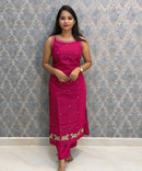 Dark Pink and Yellow Color Designer Ethnic 3 Piece Salwar Set with Lining (With Sleeves) /  ESS412