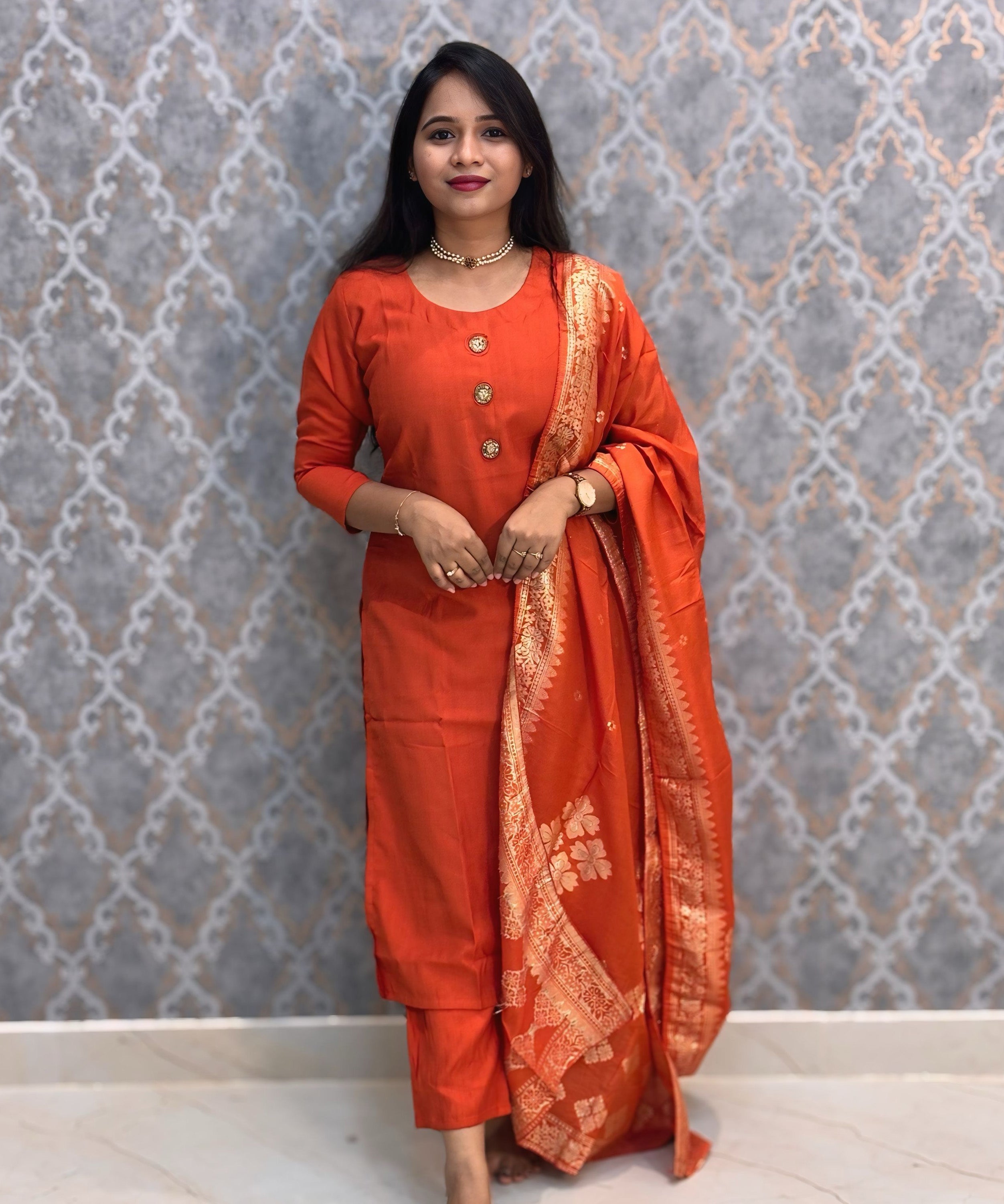 Orange Color Designer Ethnic Salwar Set / ESS378