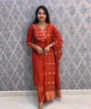 Rust Orange Color V Neck Designer Ethnic Salwar Set / ESS378