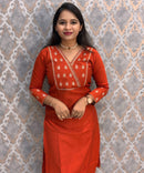 Rust Orange Color V Neck Designer Ethnic Salwar Set / ESS378