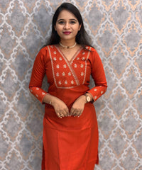 Rust Orange Color V Neck Designer Ethnic Salwar Set / ESS378