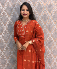 Rust Orange Color V Neck Designer Ethnic Salwar Set / ESS378