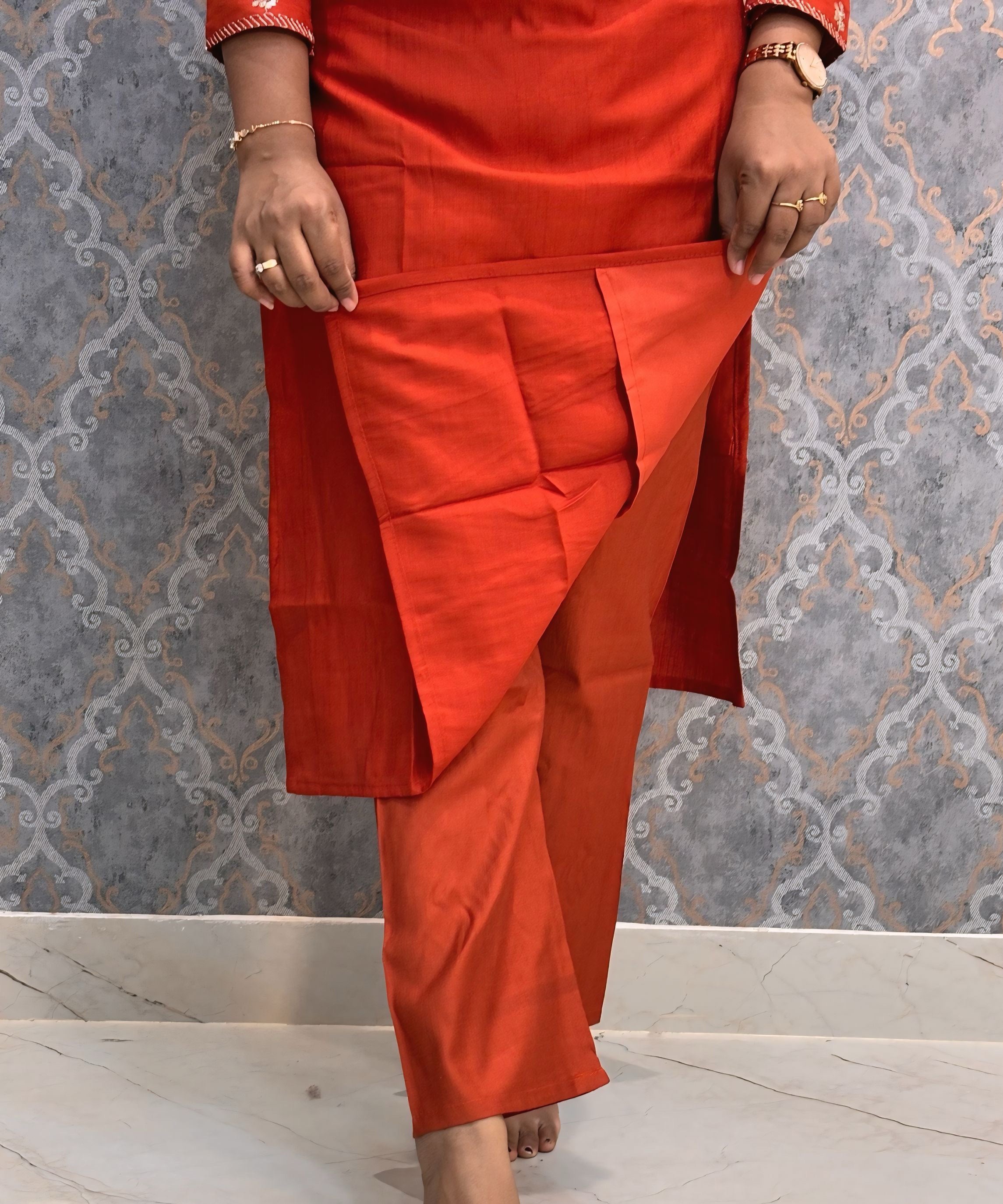 Rust Orange Color V Neck Designer Ethnic Salwar Set / ESS378