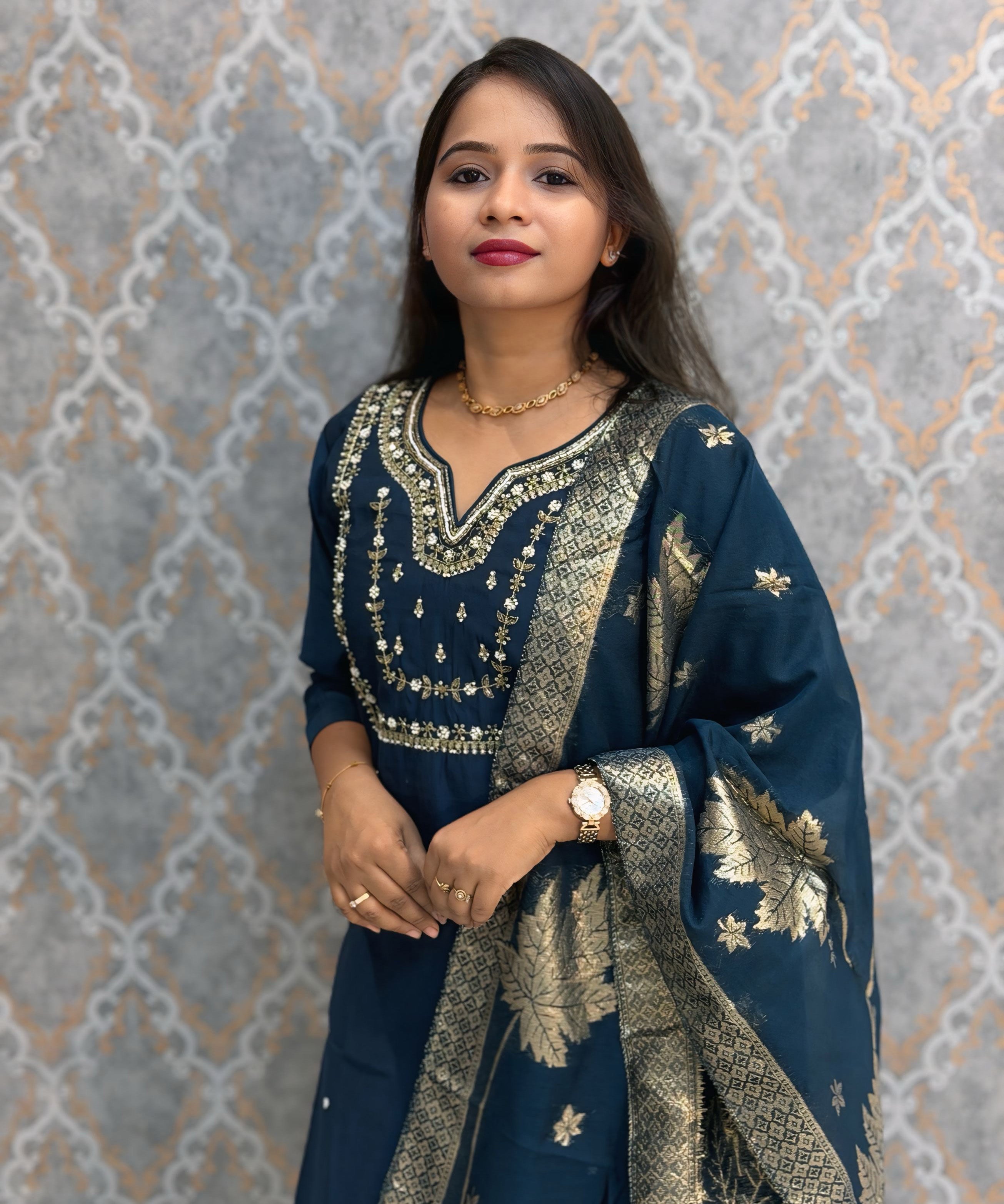 Teal Blue Color Designer Ethnic Salwar Set / ESS402