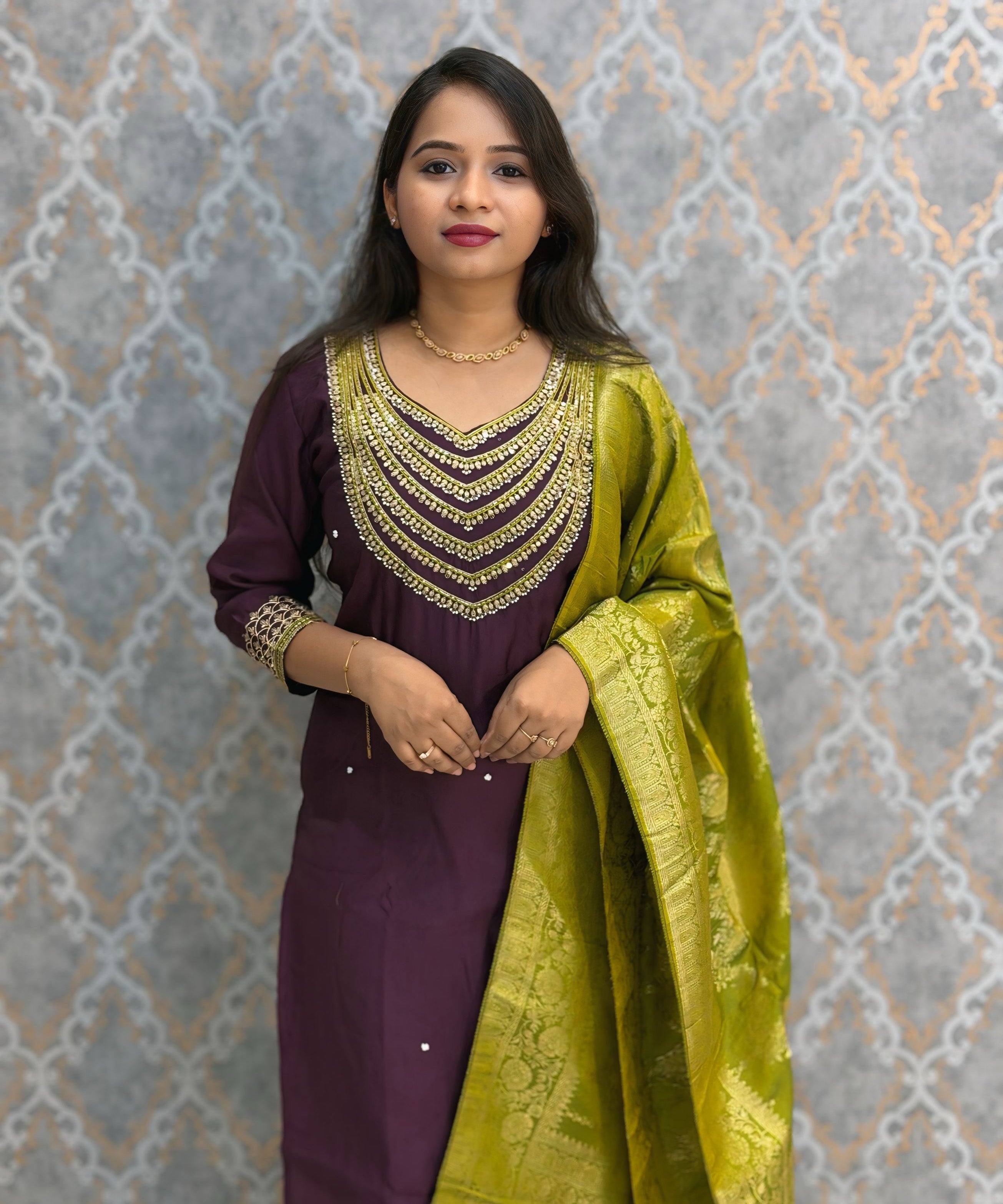 Purple and Green Color Designer Ethnic Salwar Set / ESS402