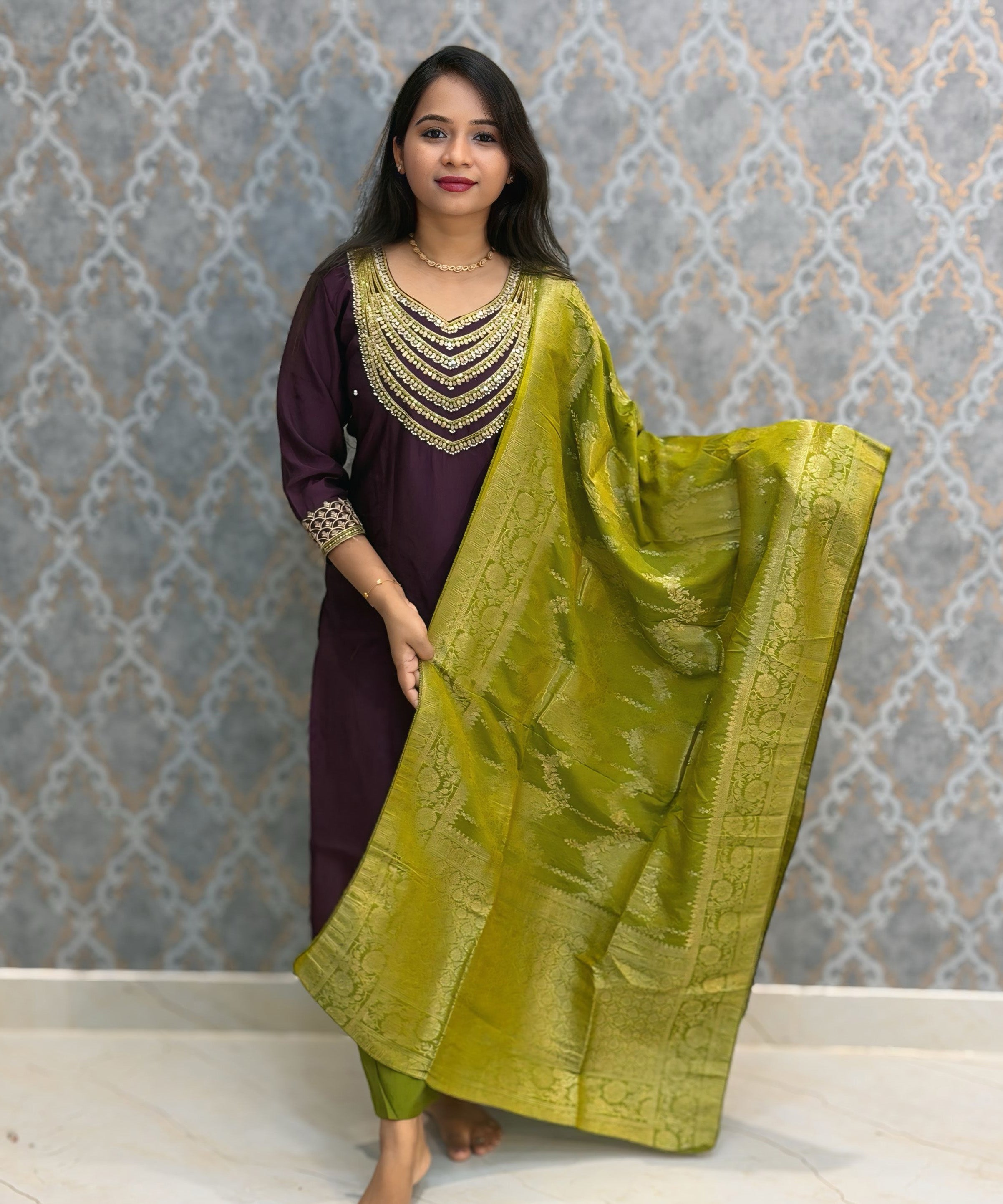Purple and Green Color Designer Ethnic Salwar Set / ESS402