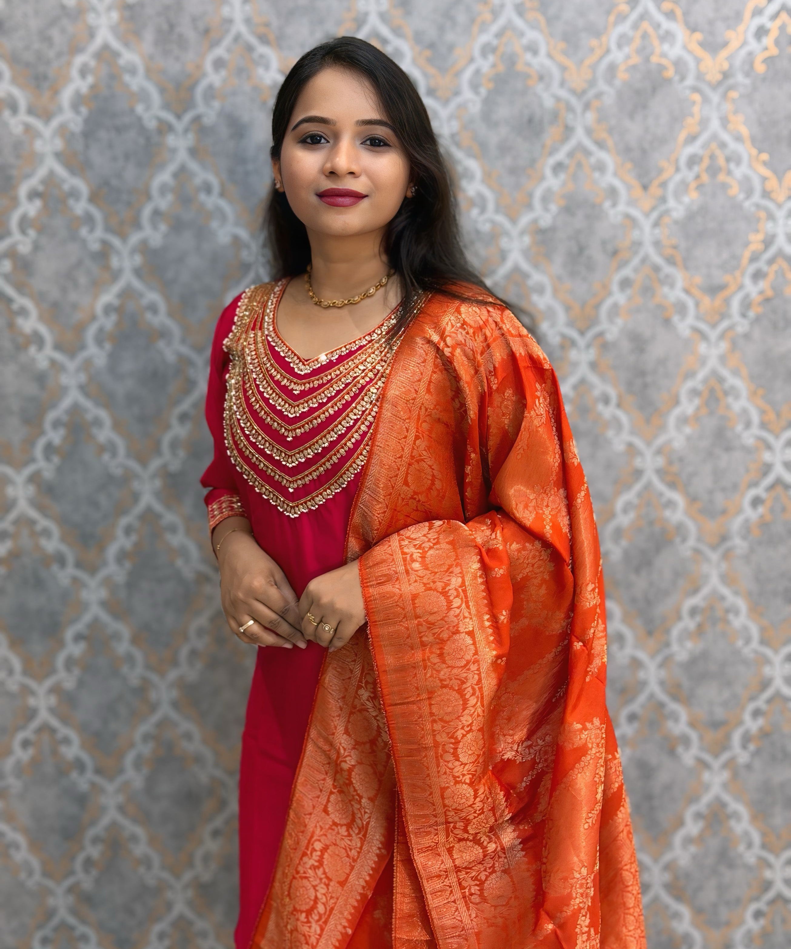 Pink and Orange Color Designer Ethnic Salwar Set / ESS402