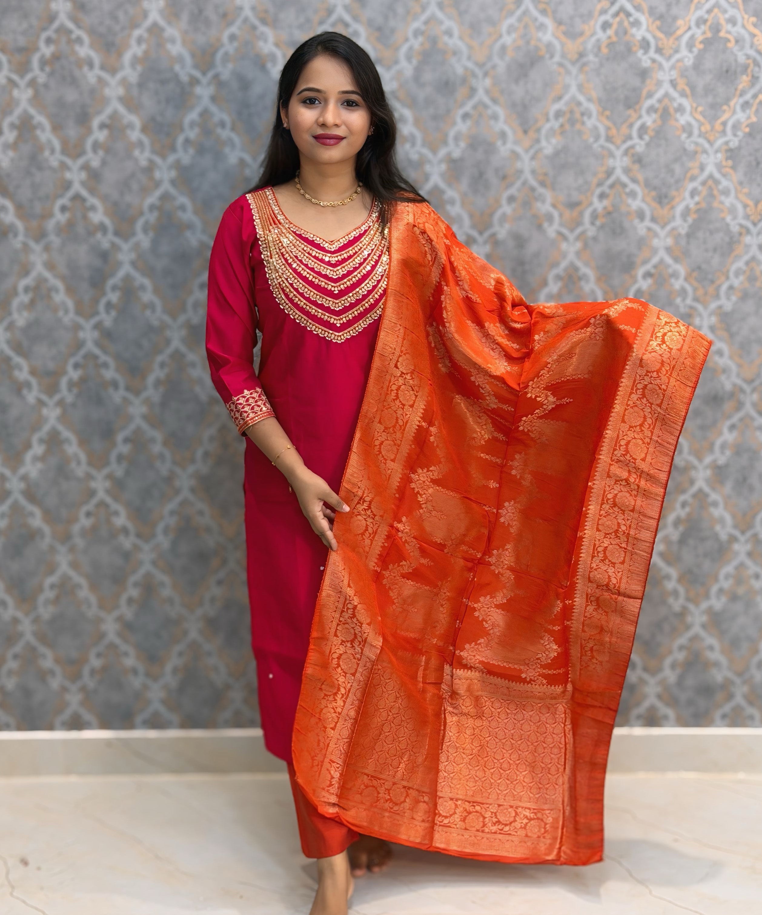 Pink and Orange Color Designer Ethnic Salwar Set / ESS402