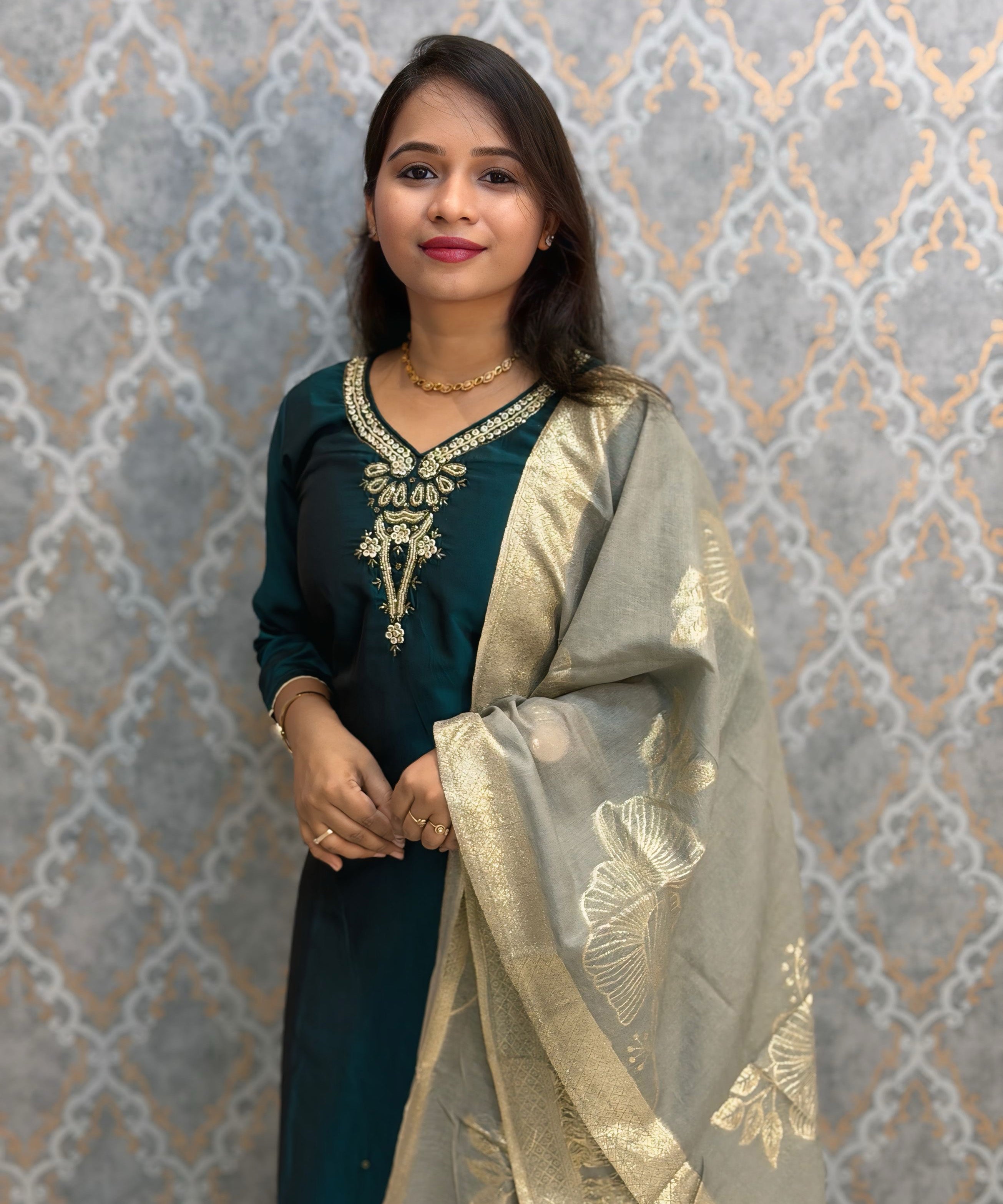 Green and Beige Color Designer Ethnic Salwar Set / ESS404