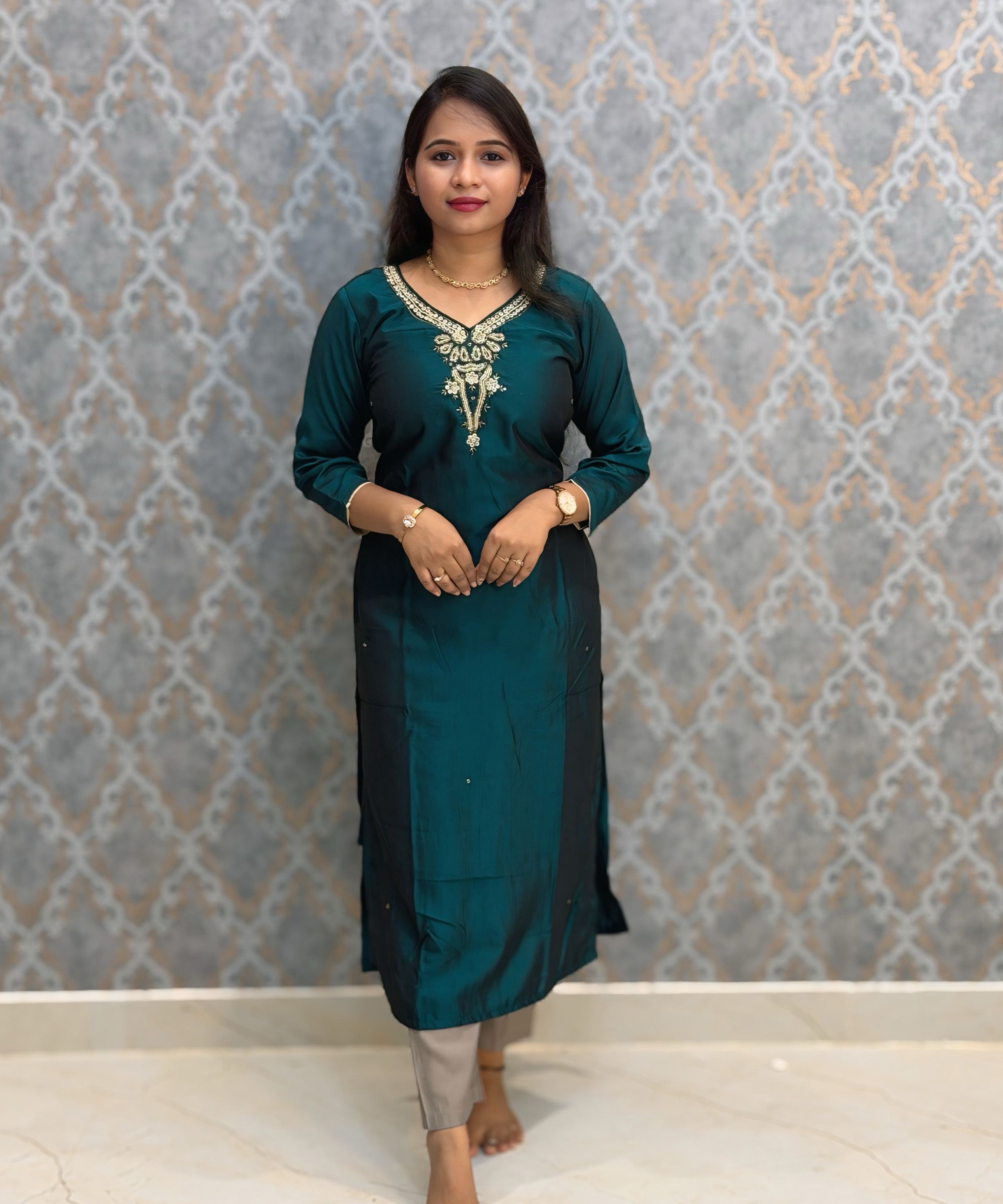Green and Beige Color Designer Ethnic Salwar Set / ESS404