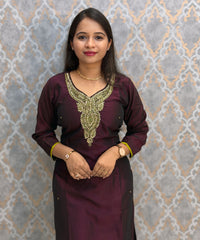 Dark Maroon and Green Color Designer Ethnic Salwar Set / ESS404