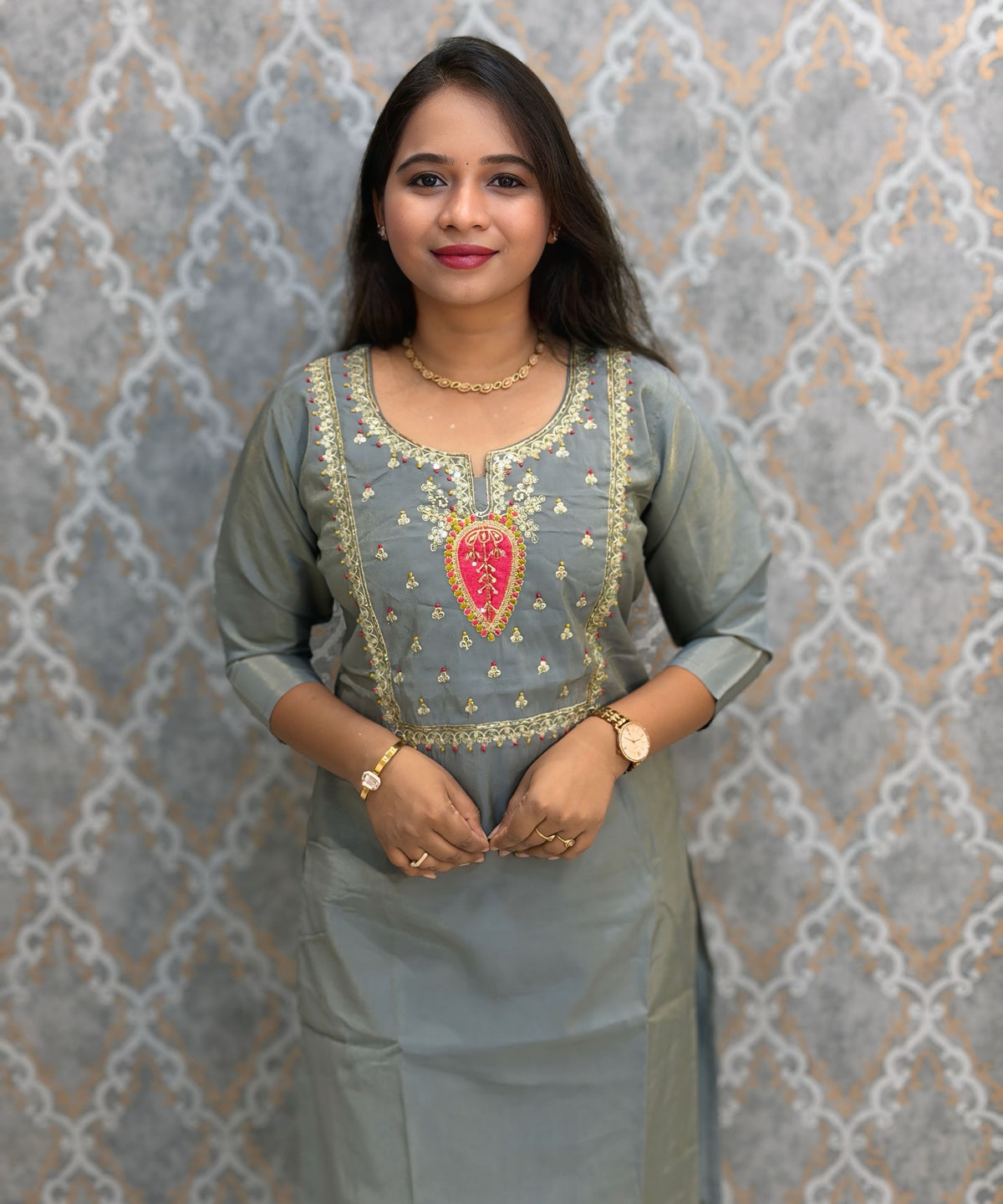 Gray and Pink Color Designer Ethnic Salwar Set / ESS424