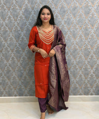 Rust Orange and Purple Color Designer Ethnic Salwar Set / ESS424