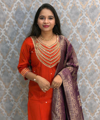Rust Orange and Purple Color Designer Ethnic Salwar Set / ESS424