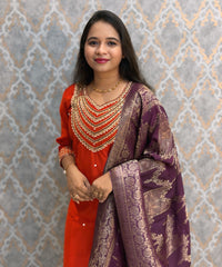 Rust Orange and Purple Color Designer Ethnic Salwar Set / ESS424