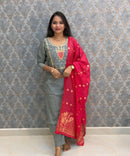 Gray and Pink Color Designer Ethnic Salwar Set / ESS424