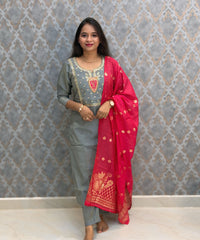 Gray and Pink Color Designer Ethnic Salwar Set / ESS424