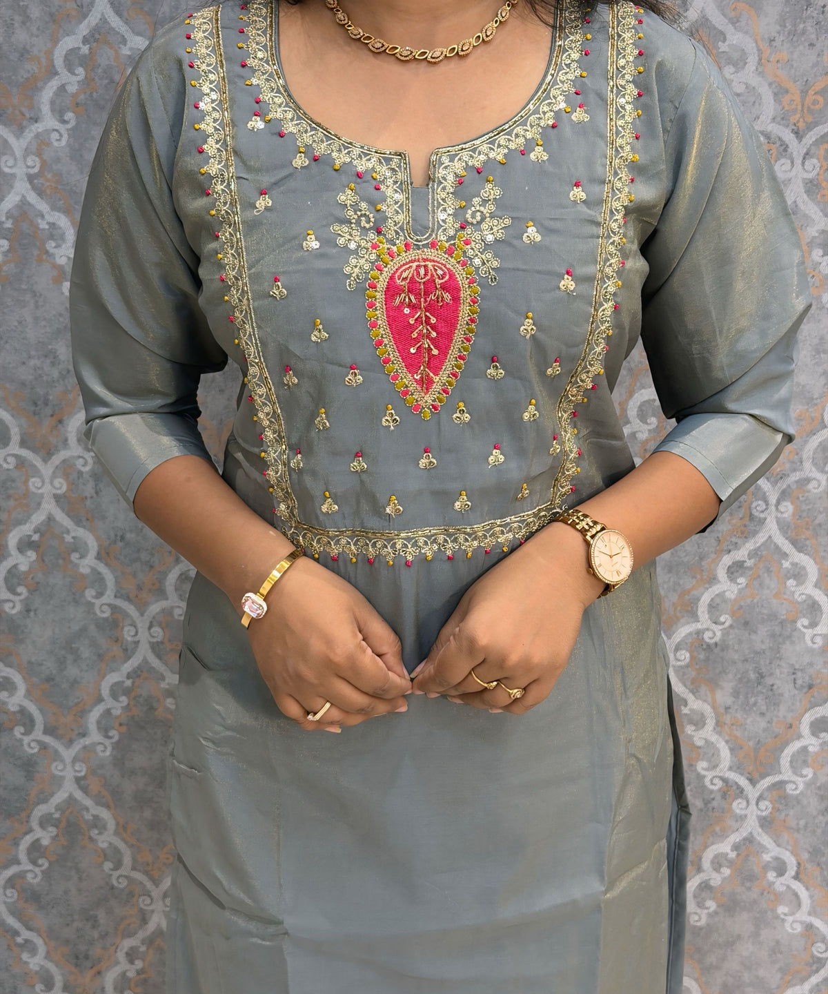 Gray and Pink Color Designer Ethnic Salwar Set / ESS424