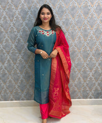 Rama Bule and Pink Color Designer Ethnic Salwar Set / ESS424