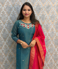 Rama Bule and Pink Color Designer Ethnic Salwar Set / ESS424