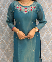 Rama Bule and Pink Color Designer Ethnic Salwar Set / ESS424