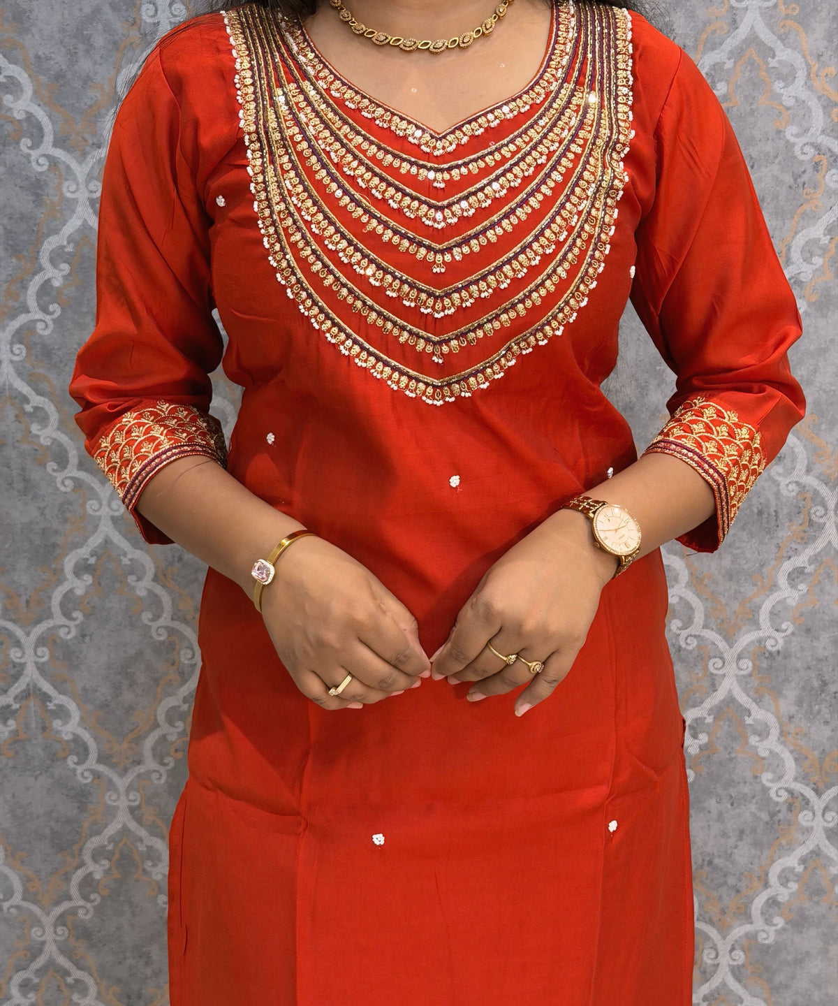 Rust Orange and Purple Color Designer Ethnic Salwar Set / ESS424