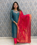 Rama Bule and Pink Color Designer Ethnic Salwar Set / ESS424
