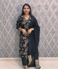 Black and Blue Color V Neck Designer Ethnic Salwar Set with Lining  / ESS381