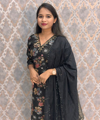 Black and Blue Color V Neck Designer Ethnic Salwar Set with Lining  / ESS381