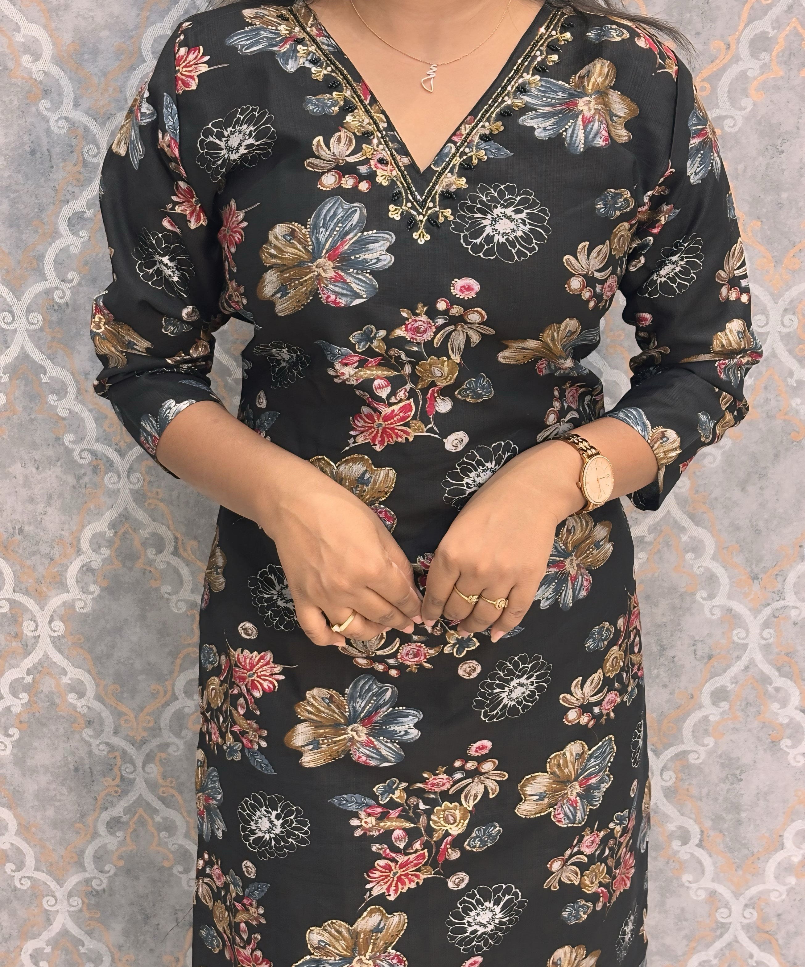 Black and Blue Color V Neck Designer Ethnic Salwar Set with Lining  / ESS381