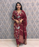 Maroon and Blue Color V Neck Designer Ethnic Salwar Set with Lining  / ESS381