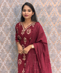 Maroon Color V Neck Designer Ethnic Salwar Set with Lining  / ESS381