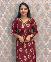 Maroon Color V Neck Designer Ethnic Salwar Set with Lining  / ESS381