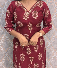 Maroon Color V Neck Designer Ethnic Salwar Set with Lining  / ESS381