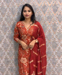 Rust Orange Color V Neck Designer Ethnic Salwar Set with Lining  / ESS381