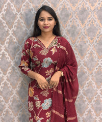 Maroon and Blue Color V Neck Designer Ethnic Salwar Set with Lining  / ESS381