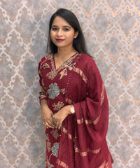 Maroon and Blue Color V Neck Designer Ethnic Salwar Set with Lining  / ESS381