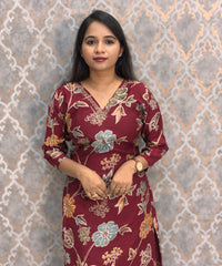 Maroon and Blue Color V Neck Designer Ethnic Salwar Set with Lining  / ESS381