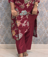 Maroon and Blue Color V Neck Designer Ethnic Salwar Set with Lining  / ESS381