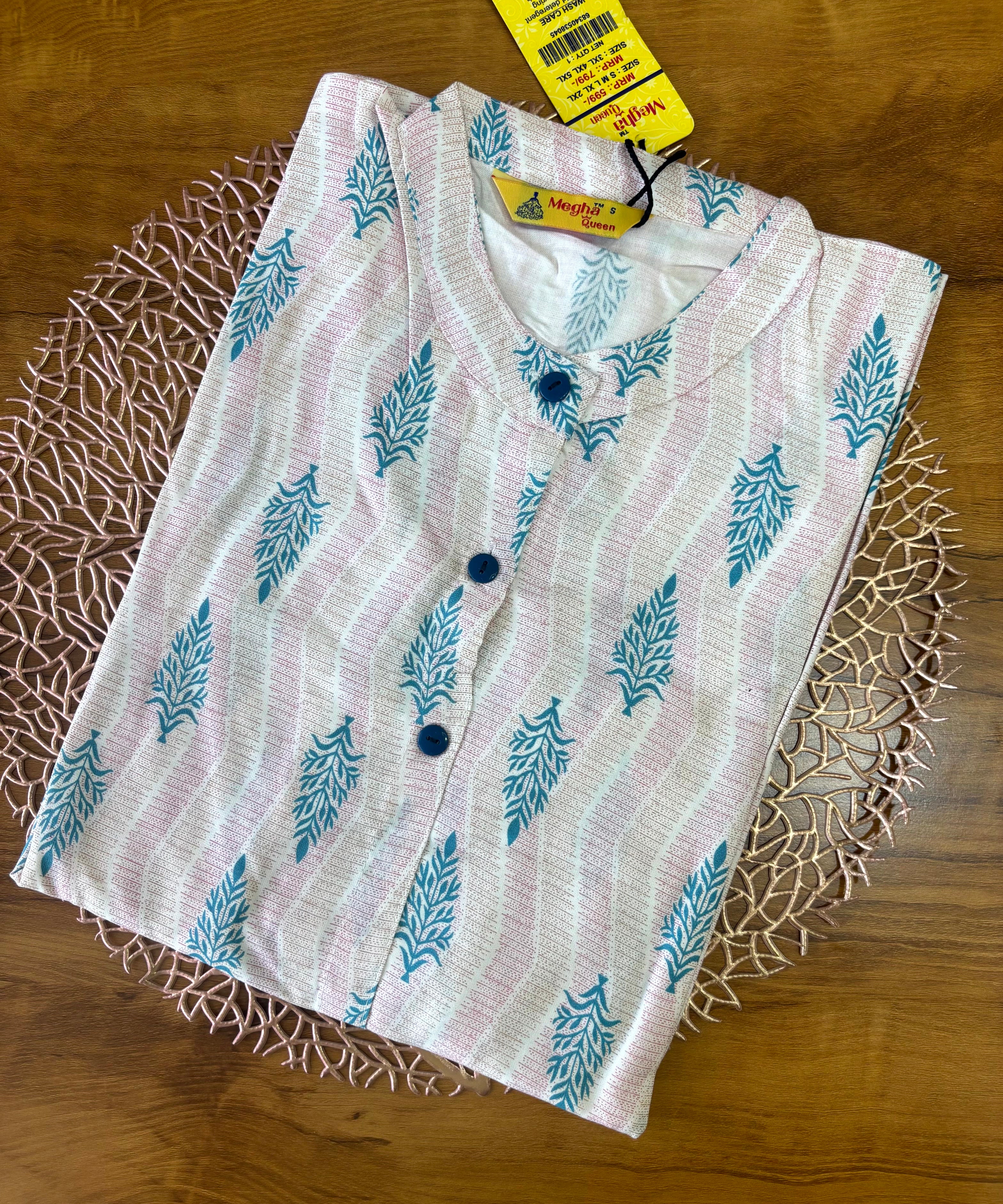 Pink and Lite Blue Color Rayon Straight Cut Chinese Collar Kurti with Pocket / ESS276