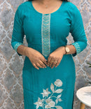 Rama Green Embroidered Silk Blend Salwar Set with Organza Dupatta 3 Piece Salwar Set / ESS344