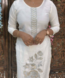 White Embroidered Silk Blend Salwar Set with Organza Dupatta 3 Piece Salwar Set / ESS344