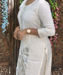 White Embroidered Silk Blend Salwar Set with Organza Dupatta 3 Piece Salwar Set / ESS344