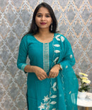 Rama Green Embroidered Silk Blend Salwar Set with Organza Dupatta 3 Piece Salwar Set / ESS344