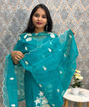 Rama Green Embroidered Silk Blend Salwar Set with Organza Dupatta 3 Piece Salwar Set / ESS344