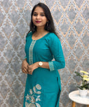 Rama Green Embroidered Silk Blend Salwar Set with Organza Dupatta 3 Piece Salwar Set / ESS344