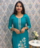 Rama Green Embroidered Silk Blend Salwar Set with Organza Dupatta 3 Piece Salwar Set / ESS344